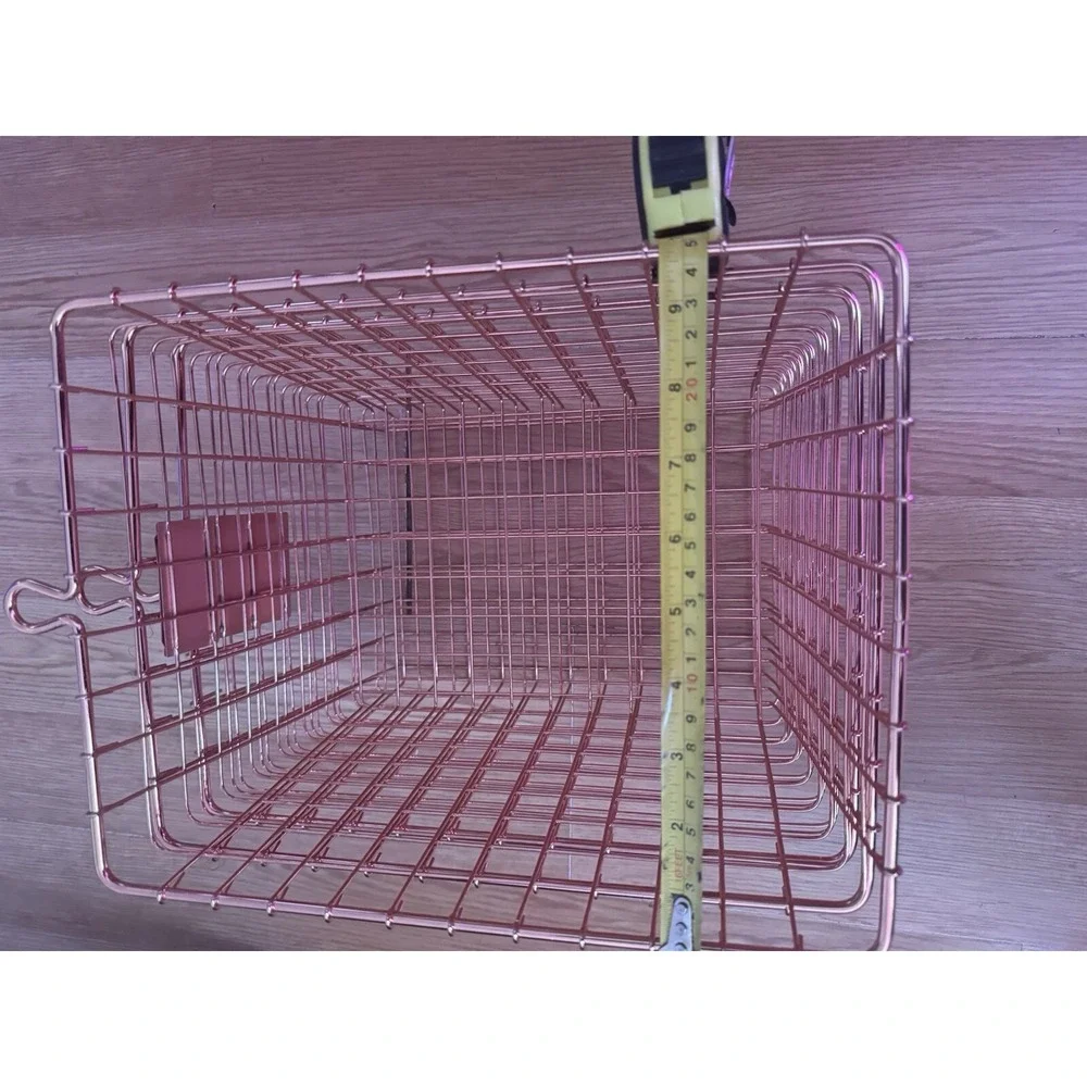 3 Pack Rose Gold Wire Storage Basket Bin Metal Container Handle Shelf Organizer